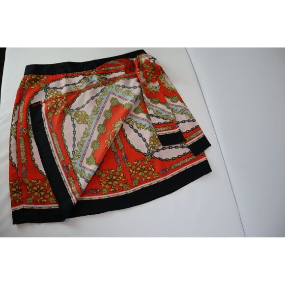 Forever 21 Women's orange/Gold Chain Print Mini Skirt Size L‎ Polyester Back Zip - Picture 5 of 12